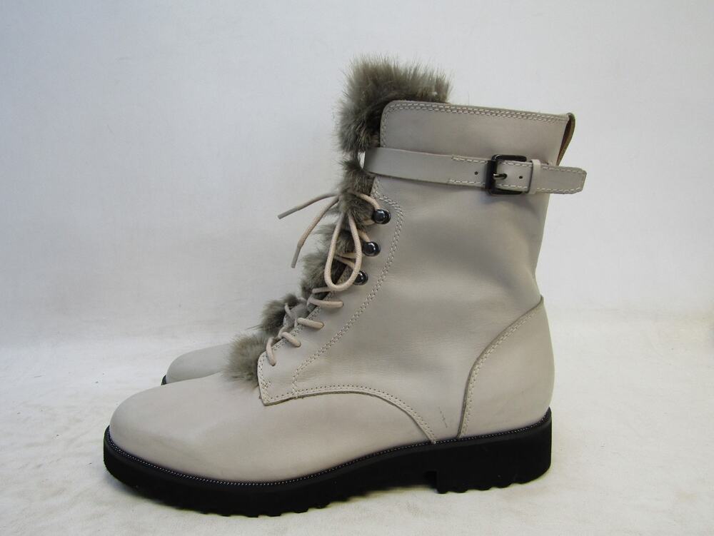 Franco Sarto Womens Size 11 M Beige Leather Lace Up Ankle Fashion Boots Booties